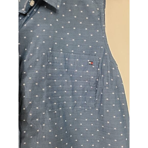 Tommy Hilfiger Women’s Chambray Swiss Dot Sleeveless Button-Up Shirt XL 100% Cot - Picture 4 of 7
